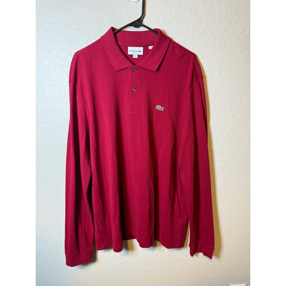 Lacoste Classic Fit Long Sleeve Polo Shirt Mens XL Burgundy Casual Top